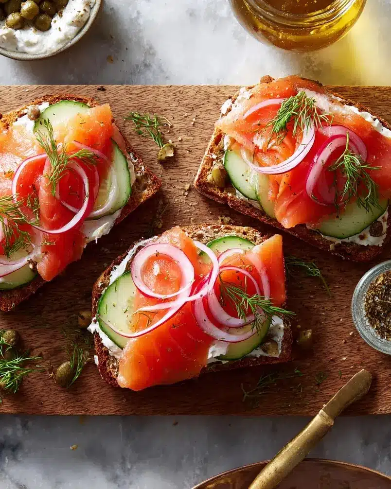 Smoked salmon open sandwich recipe 3 Cooking process image: Preparing Smoked Salmon Open Sandwiches