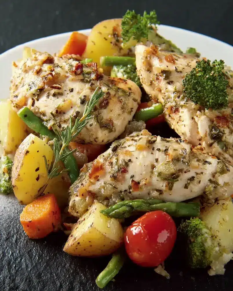 Last Minute Chicken Dinner 2 Recipe preparation image: Chicken breasts marinated in a bowl with spices and herbs.