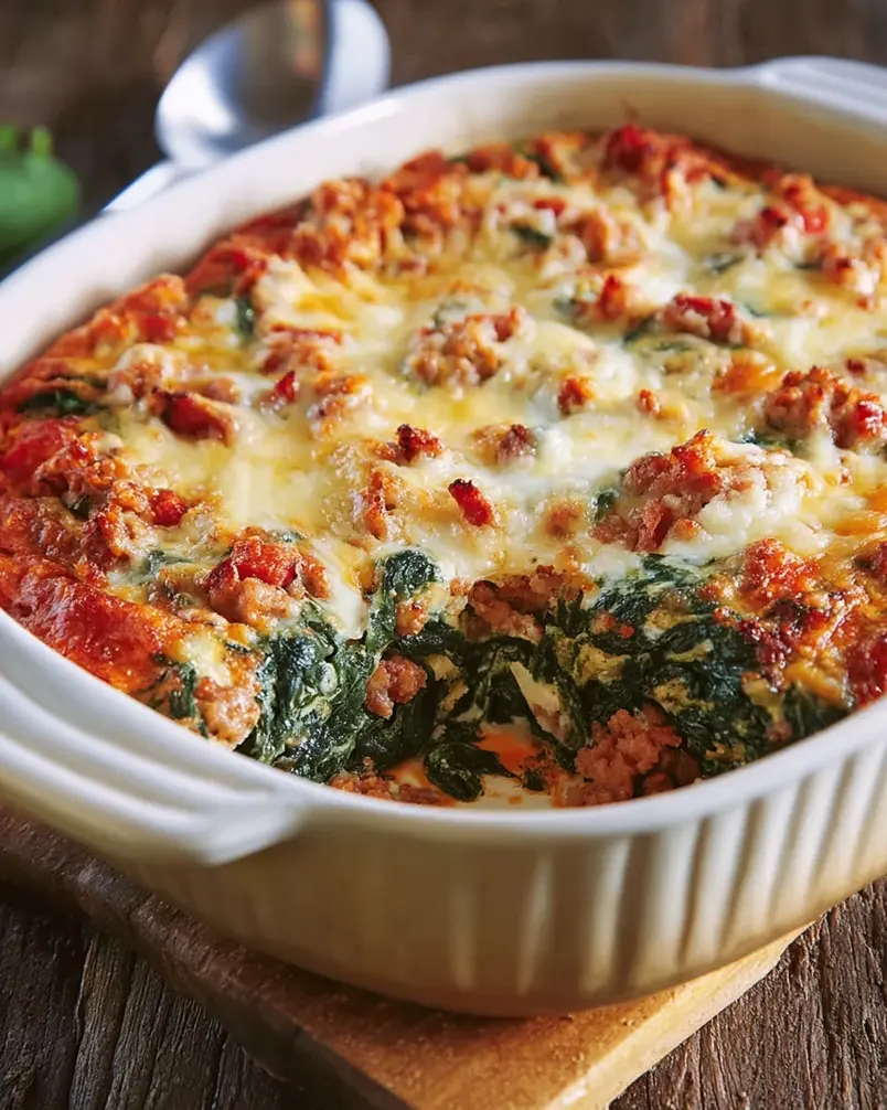 Spinach, Sausage and Cheese Bake