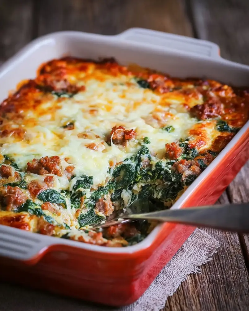 Spinach, Sausage and Cheese Bake 2 Cooking process image